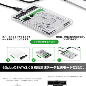 【送料無料メール便】③27　HDDケース　2.5インチ　2.5型 USB3.0 SSD スケルトン 透明 外付けハードディスク ケース 5Gbps 高速 データ転送_画像2