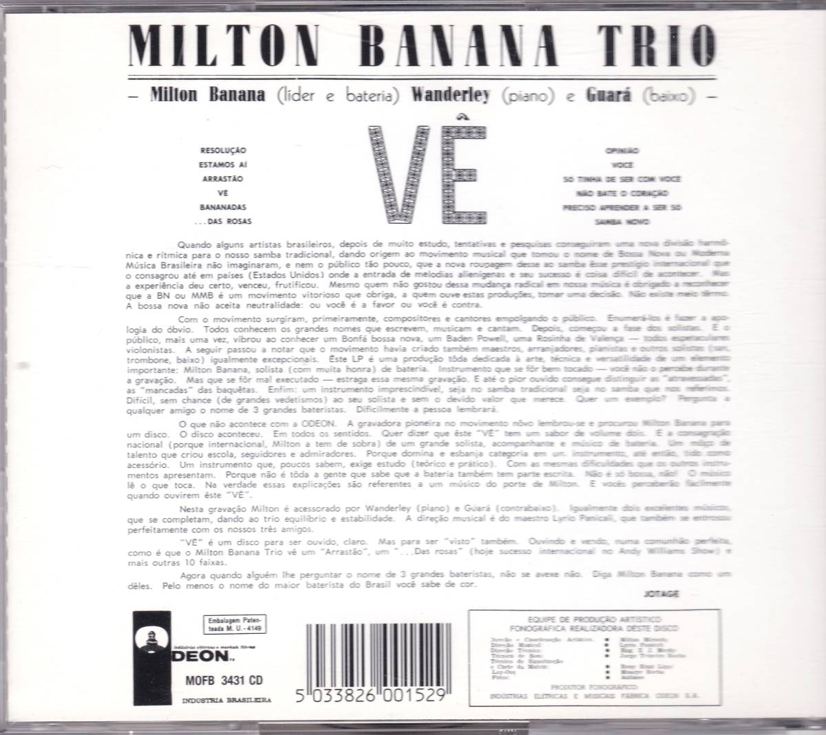 ☆MILTON BANANA TRIO(ミルトン・バナナ)/VE◆65年リリースの60'sジャズ・ボッサの超大名盤◇世界初CD化＆激レア廃盤3枚で送料無料_画像2