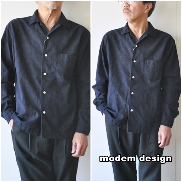 中華のおせち贈り物 modemdesign モデムデザイン　長袖　オープンカラーシャツ 2006755　ペイズリー柄　起毛 Lサイズ Lサイズ