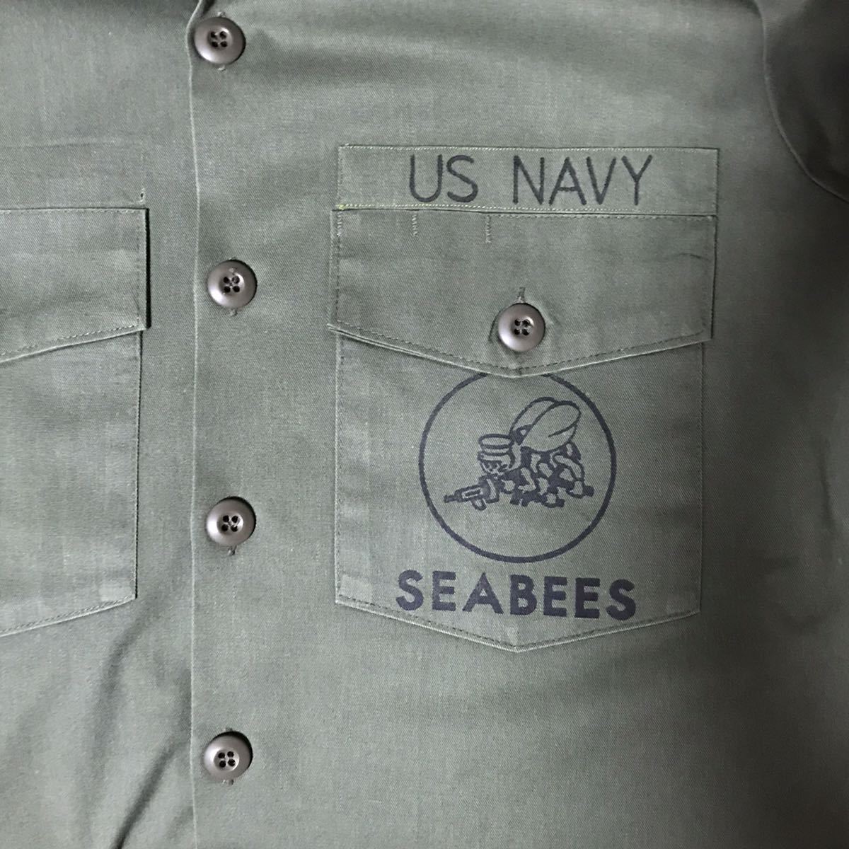 USED MILITARY '84 US NAVY SEABEES SHIRT 中古 84年製 米軍実物 海軍シービーズユーティリティシャツ M サイズくらい ミリタリー 送料無料