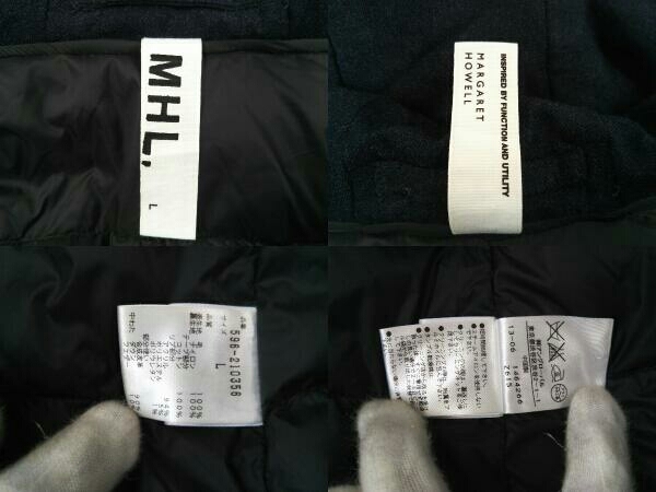 MHL. マーガレットハウエル ダウンジャケット Lサイズ ジップアップ フード一体型 ウール素材 ダウン90% ネイビー 防寒 冬物 