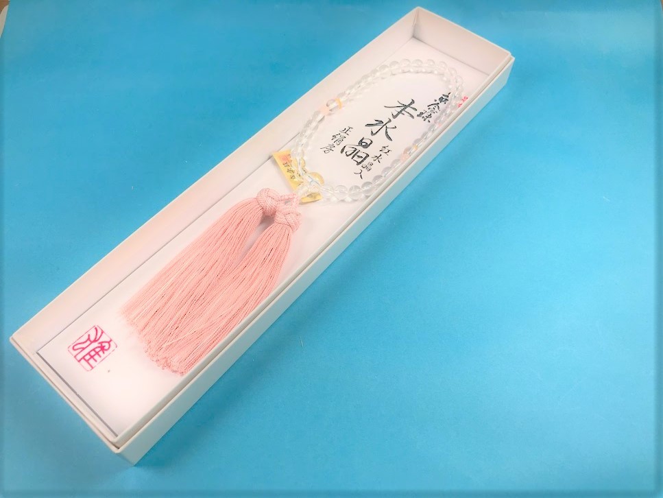 お気に入り 数珠 京念珠 A級 本水晶 丸玉 共仕立 二天紅水晶 紙箱入