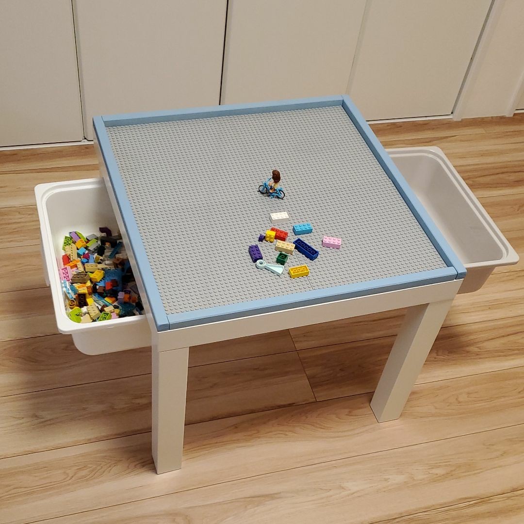 レゴプレイテーブル&BOX２つ 枠付き スモーキーブルー ピンク レゴ