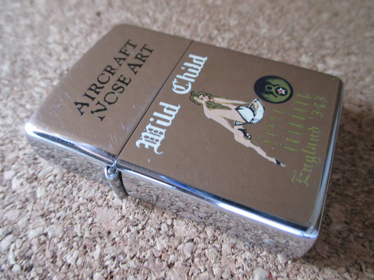 ZIPPO [AIRCRAFT NOSE ART Wild Child England *343 air craft nose art ]1995 year 5 month manufacture oil lighter Zippo - waste version ultra rare 