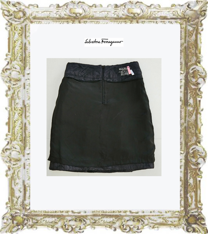  free shipping * prompt decision * regular price 8 ten thousand jpy Salvatore Ferragamo Salvatore Ferragamo navy blue color high class line peiz Lee pattern stitch embroidery. cloth skirt 38