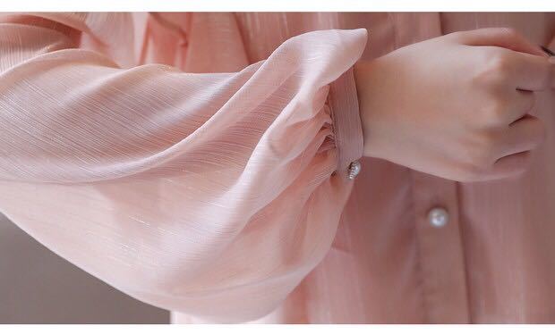  frill blouse long sleeve shirt pink M size 20101109