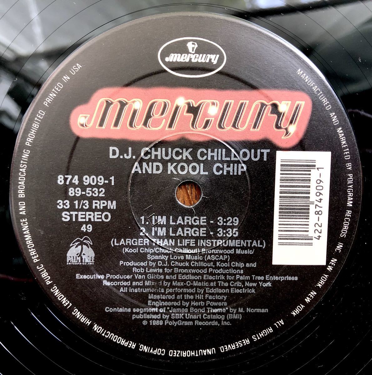 レア 1989 D.J. Chuck Chillout & Kool Chip / I'm Large Original US 12 オリジナル Mercury 874 909-1 ミドル Bronx NYC 絶版_画像3