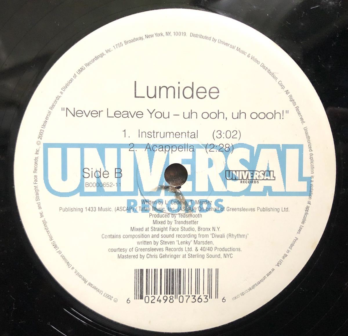 2003 Lumidee / Never Leave You - Uh Ooh, Uh Oooh! ルミディー Original US 12 Universal ユニバーサル Diwali Riddim 絶版_画像2