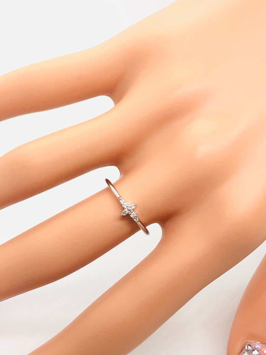 未使用 K18WG クロスモチーフ ダイヤモンドリング D:0.05ct