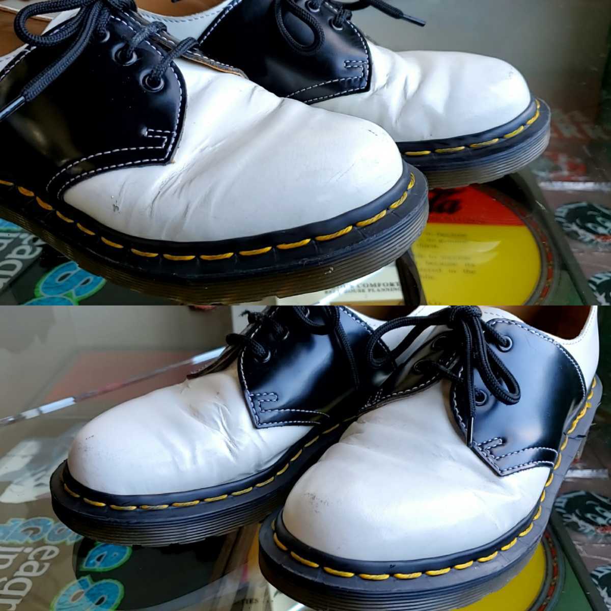646◆コムデギャルソン×ドクターマーチン コラボ サドルシューズ UK3/22-22.5cm位 白×黒 Dr.Martens COMME des GARCONS 中古 USED