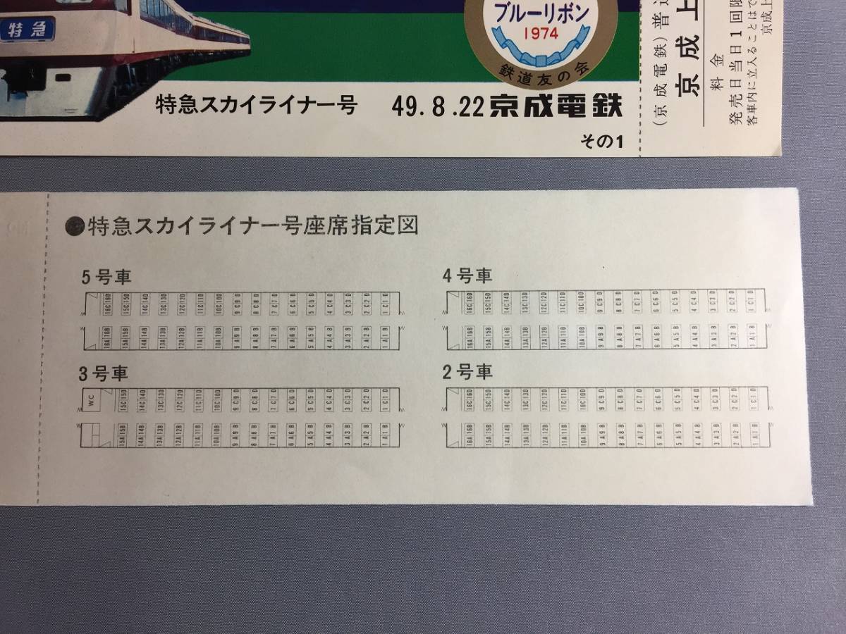 京成電鉄　特急スカイライナー号　1974ブルーリボン賞受賞記念　普通入場券4枚　【Ｙ05-1987】_画像6