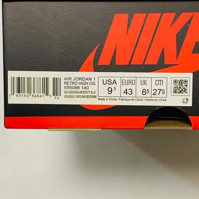 NIKE AIR JORDAN 1 RETRO HIGH OG OBSIDIAN UNIVERSITY BLUE 27.5cm