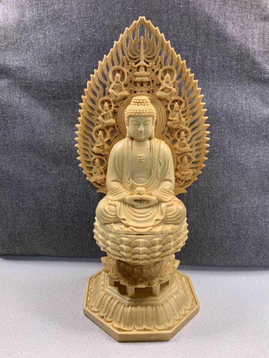 木彫仏像 阿弥陀仏 阿弥陀如来 座像 仏教工芸品 檜材使用 手作り 木彫り 仏像 阿弥陀如来座像 阿弥陀仏 財前彫刻 一刀彫 天然木檜材 仏教工芸