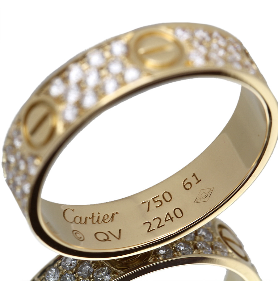 カルティエ Cartier ラブリング 750 YG パヴェ ダイヤ アフターダイヤモンド 表記61　約20号 宝飾ジュエリー_画像2