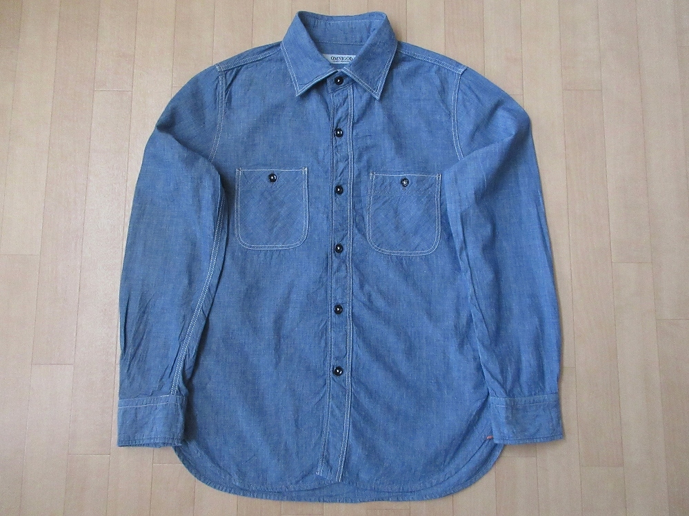 【公式】 日本製 ワーク アメカジ インディゴ ドミンゴ オムニゴッド ブルー 2 シャツ シャンブレー 長袖 マチ付き shirts work chambray OMNIGOD Sサイズ