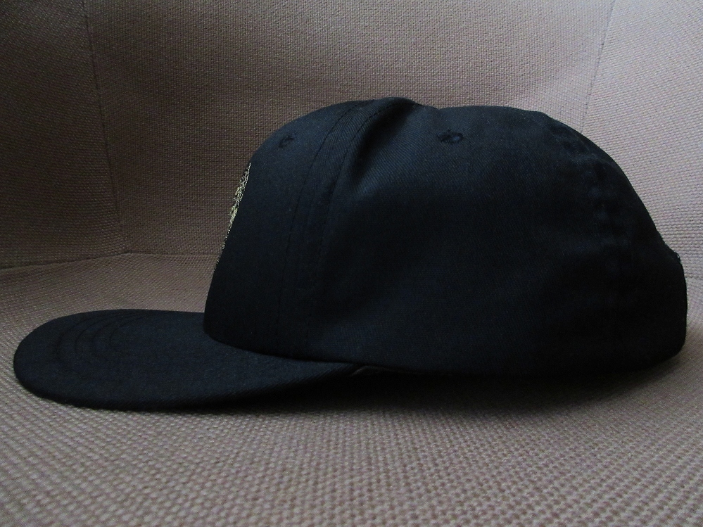 80's 90's USA製 HUNTING WORLD象 マーク ロゴ 刺繍 レザーストラップ キャップ 黒 ブラック  ハンティングワールドCAP帽子 サファリ ハット