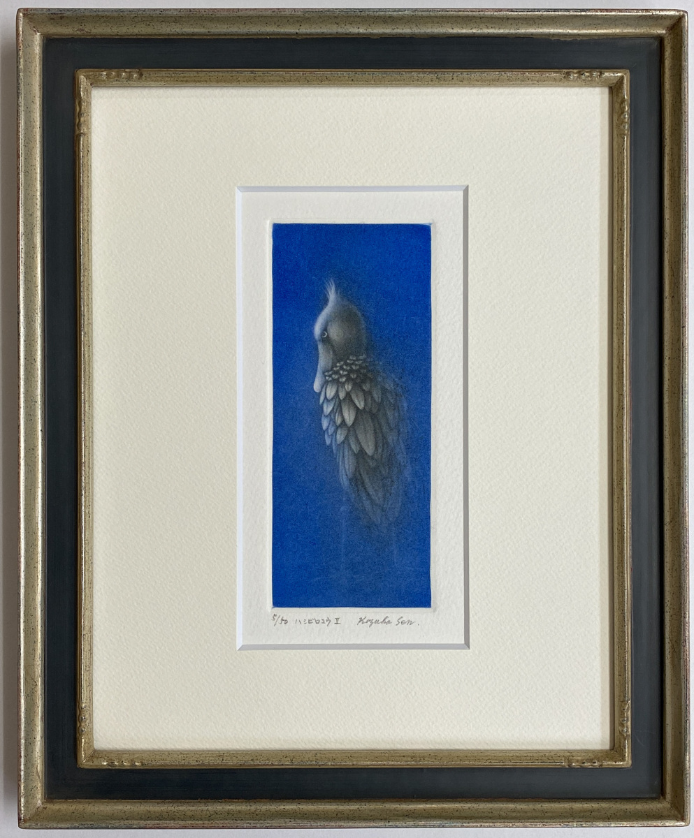 . north . Kazuko [ is sibi Logo uII] copperplate engraving color mezzo chin to frame bird 