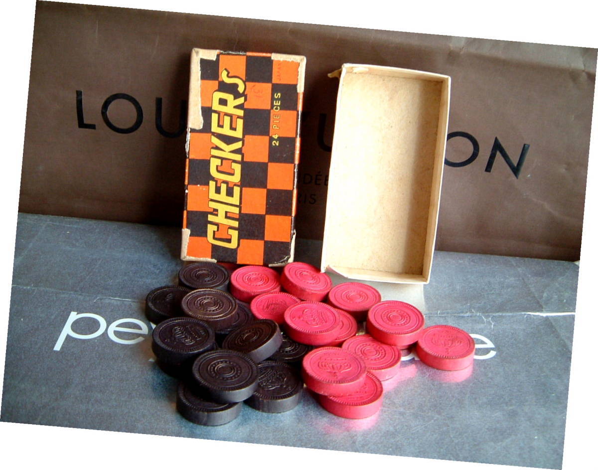 CHECKERS　木製　駒　チップ　２３枚　おもちゃ　ボードゲーム　１９６０年代 ◆　昭和　レトロ　　アンティーク　TOY　JUNK_画像1
