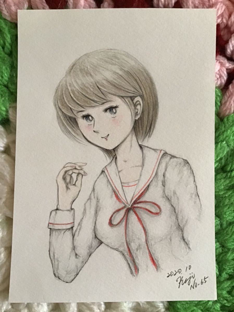 ヤフオク 手書きイラスト 女の子 セーラー服の少女 No 65 ヤフオク 手書きイラスト 女の子 セーラー服の少女 No 65