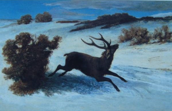 ギュスターヴ・クールベ、Gustave Courbet、【雪の中を駆ける鹿】、希少な額装用画集より、新品額装付、状態良好、送料込み_画像1