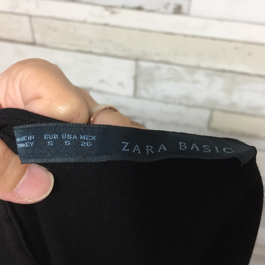 【人気】ZARA BASIC/ザラ ベーシック フロントリボン半袖ワンピース ブラック サイズS/6338_画像5