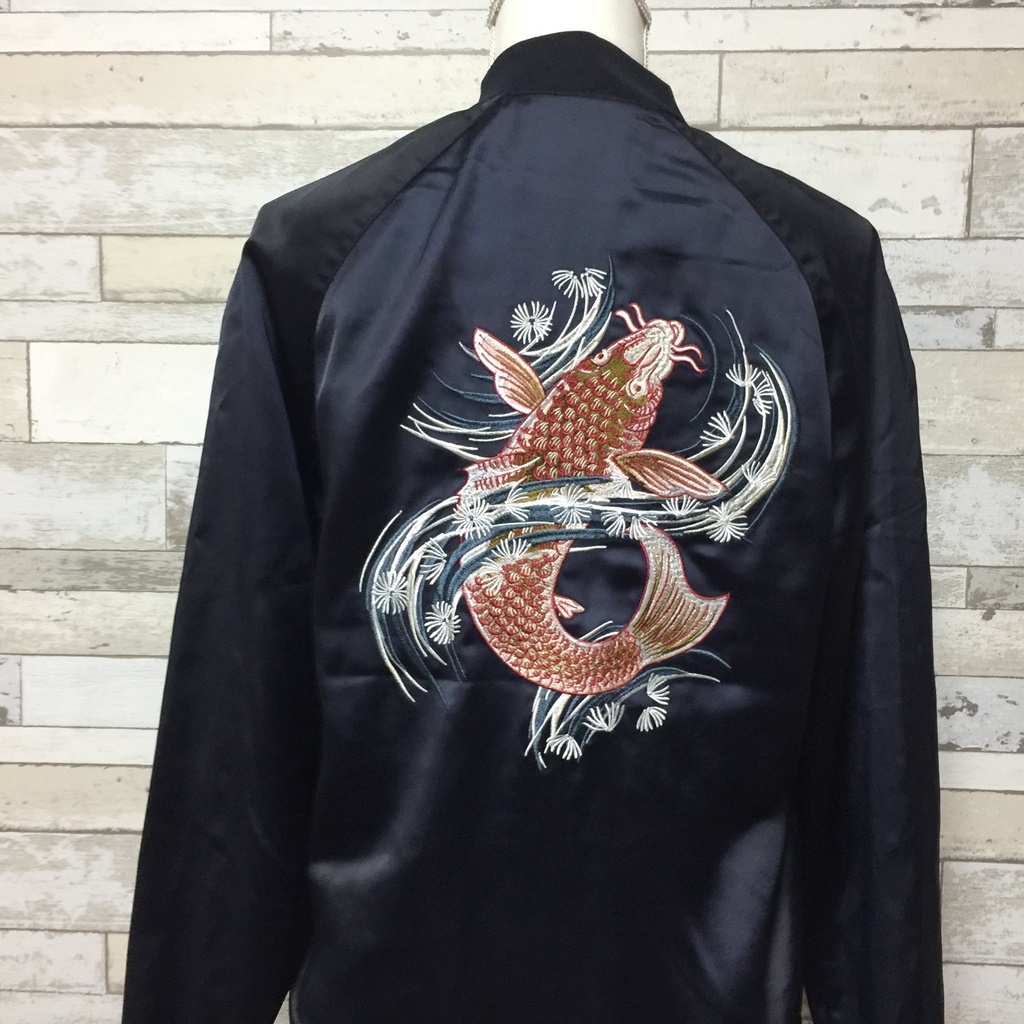 【人気】H&M/エイチ・アンド・エム バック鯉刺繍柄 ブルゾンジャケット サイズS/6339の画像3
