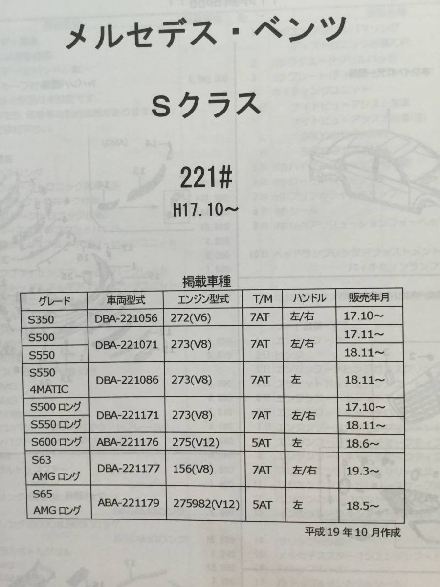 ベンツ　Sクラス（221＃）H17.10～　パーツガイド’20 　部品価格 料金 見積り_画像2