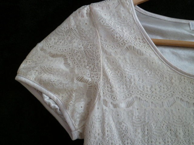NATURAL BEAUTY BASIC/ナチュラルビューティーベーシック○アイボリー総レースカットソーM/結婚式フォーマル半袖トップス○T825