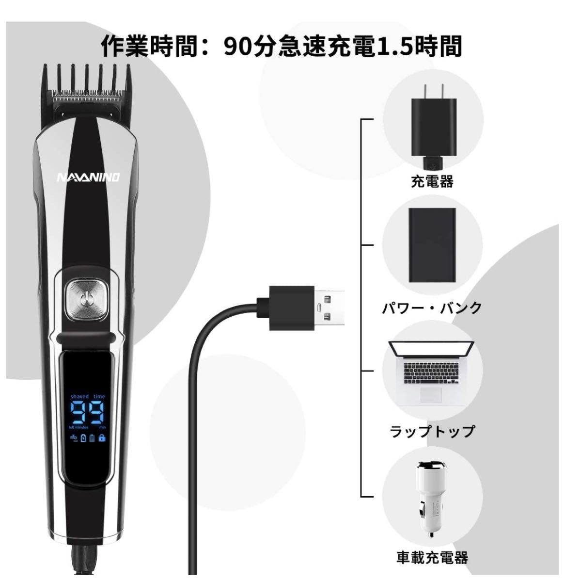 バリカン 10 in 1 精密トリマー コードレス 充電式 IPX7防水 散髪