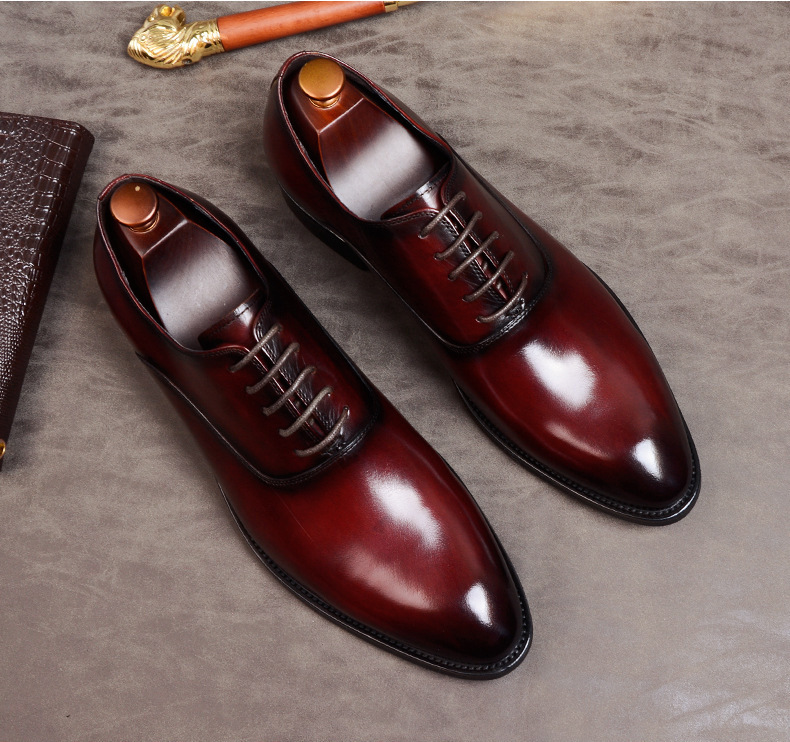 高品質本革使用★メンズ ビジネスシューズ イギリス風 レザーシューズ 紳士靴 ワインレッド 25.5cmの画像5