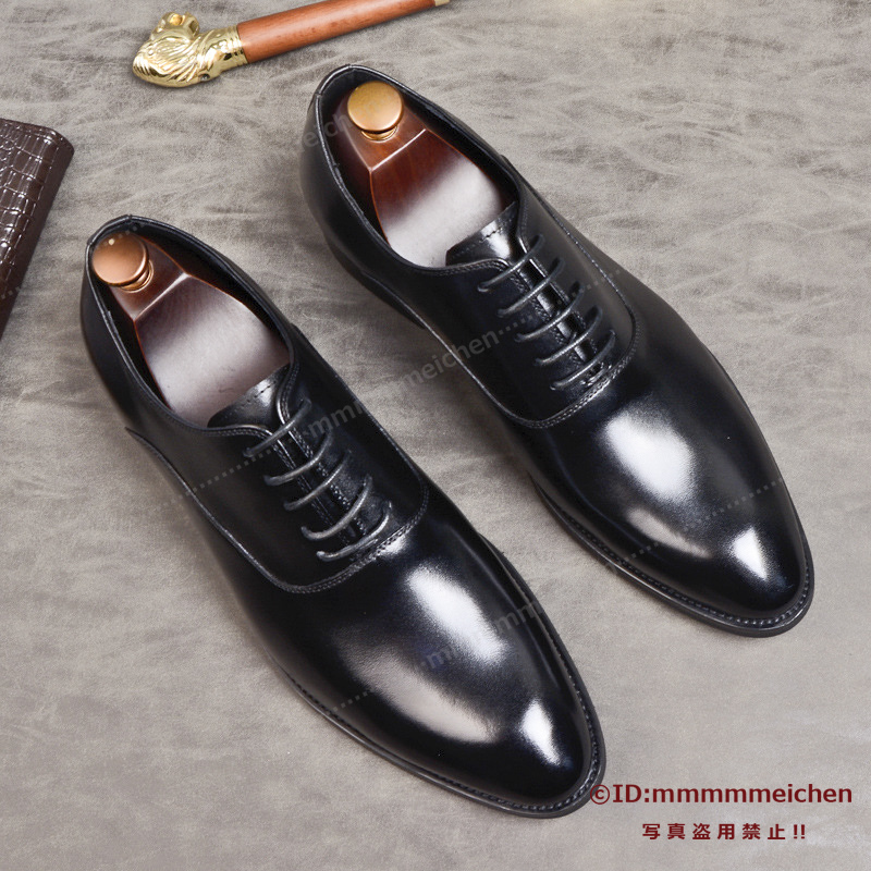 高品質本革使用★メンズ ビジネスシューズ イギリス風 レザーシューズ 紳士靴 ブラック 25.5cm