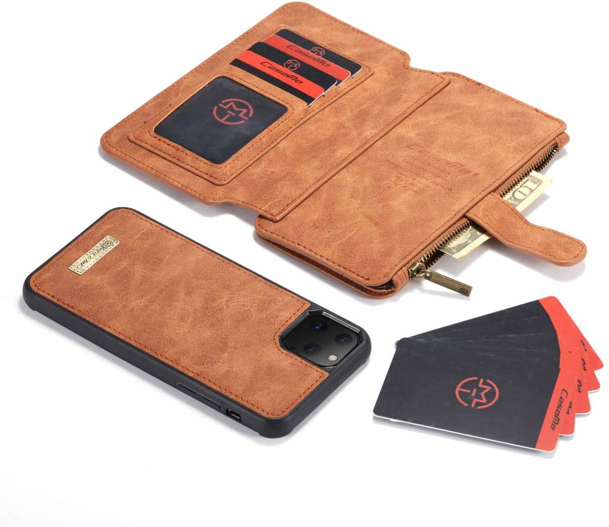 iPhone 11 Pro レザーケース アイフォン11 pro ケース 5.8インチ 手帳型 お財布付き カード収納 ブラウン