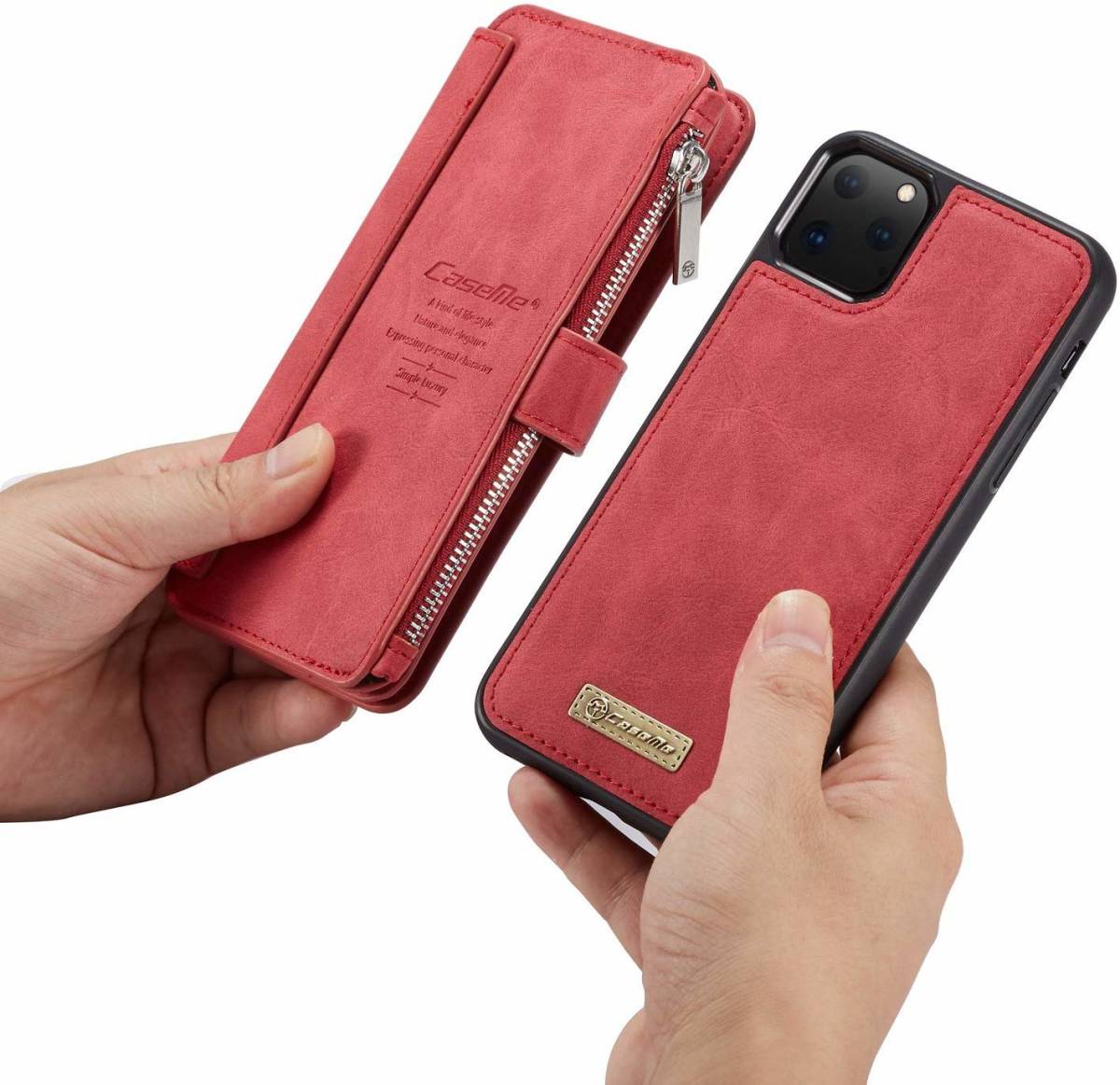 iPhone 11 Pro レザーケース アイフォン11 pro ケース 5.8インチ 手帳型 お財布付き カード収納 レッド