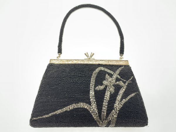 [ antique ] Showa Retro total beads [ bulrush . formal bag ] black antique goods K0926N