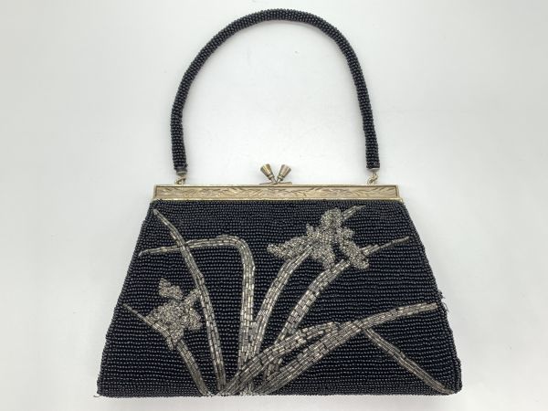 [ antique ] Showa Retro total beads [ bulrush . formal bag ] black antique goods K0926N