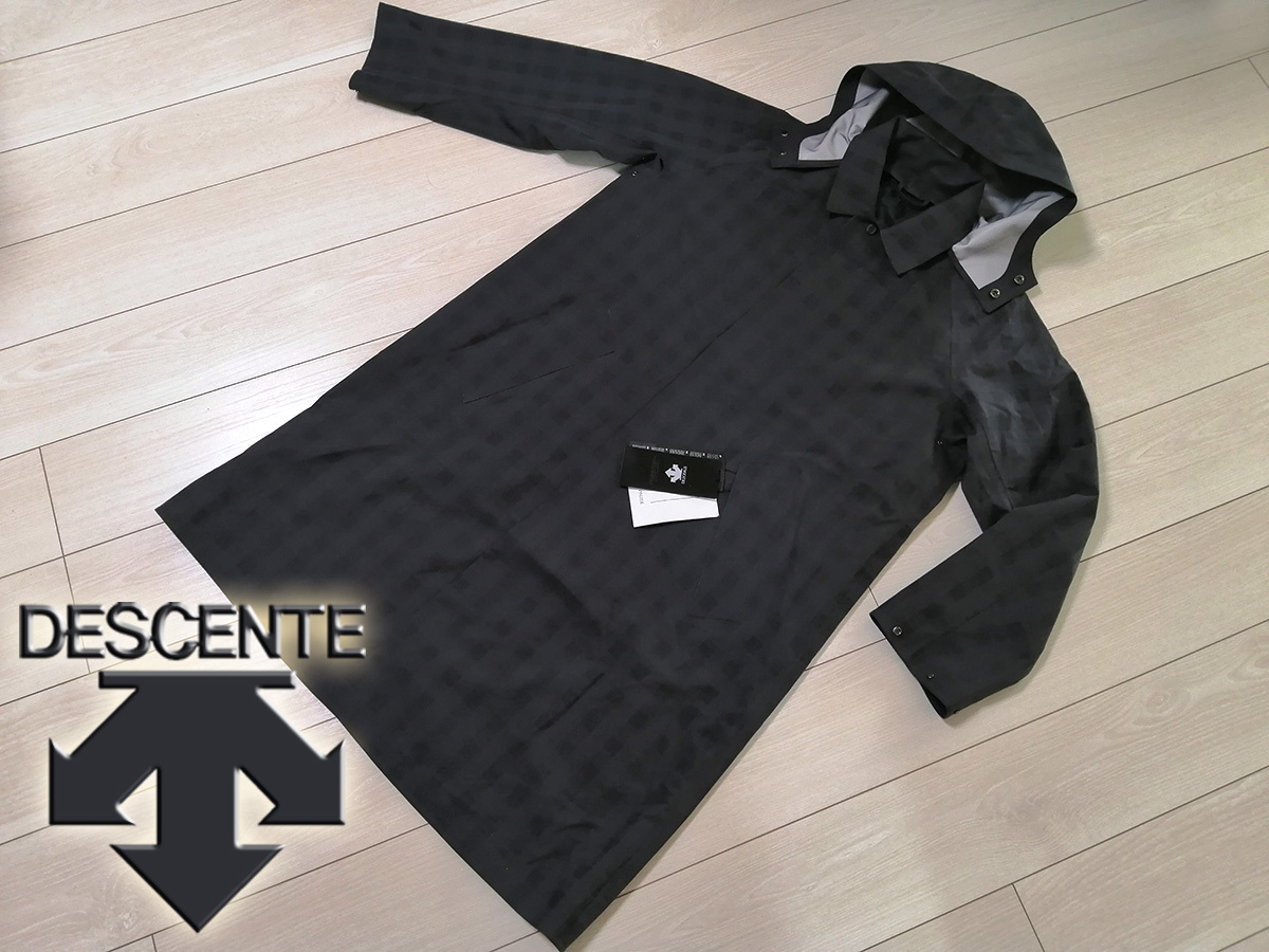 新品 デサント ポーズ DESCENTE PAUSE チェック柄 3シーズン対応 ステンカラーコート メンズ S NVY 定価64,900円 発熱保温ダウンベスト付き_画像1