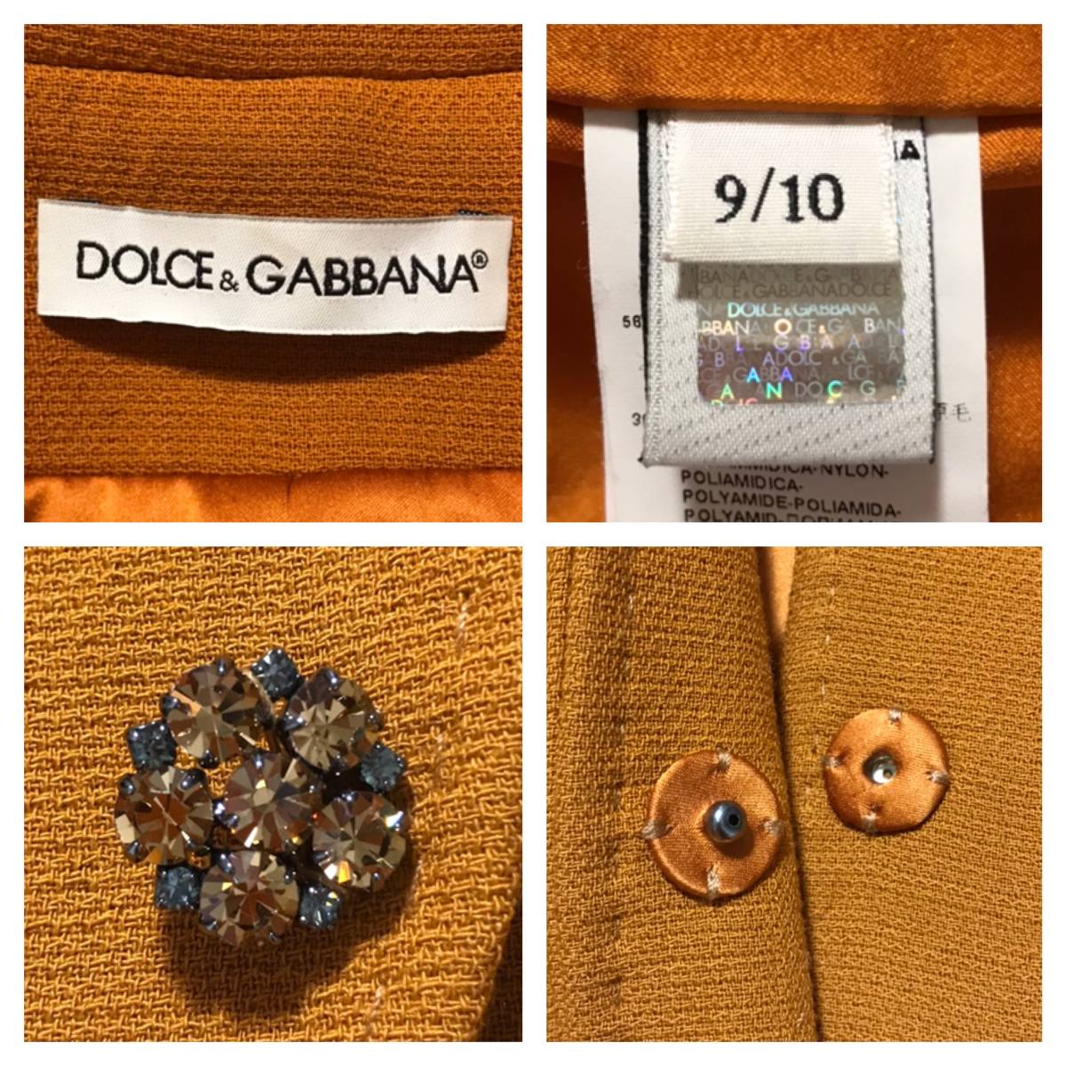 本物 ドルチェ&ガッバーナ 装飾ビジューボタン ジャケット コート オレンジブラウン系 ドルガバ DOLCE&GABBANA_画像4