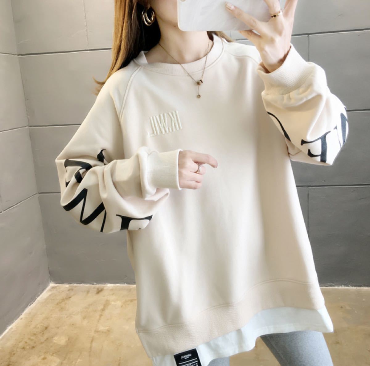 Paypayフリマ サイドロゴダブルトレーナーアイボリー 秋服おしゃれ可愛い韓国オルチャンストリート Paypayフリマ サイドロゴダブルトレーナーアイボリー 秋服おしゃれ可愛い韓国オルチャンストリート