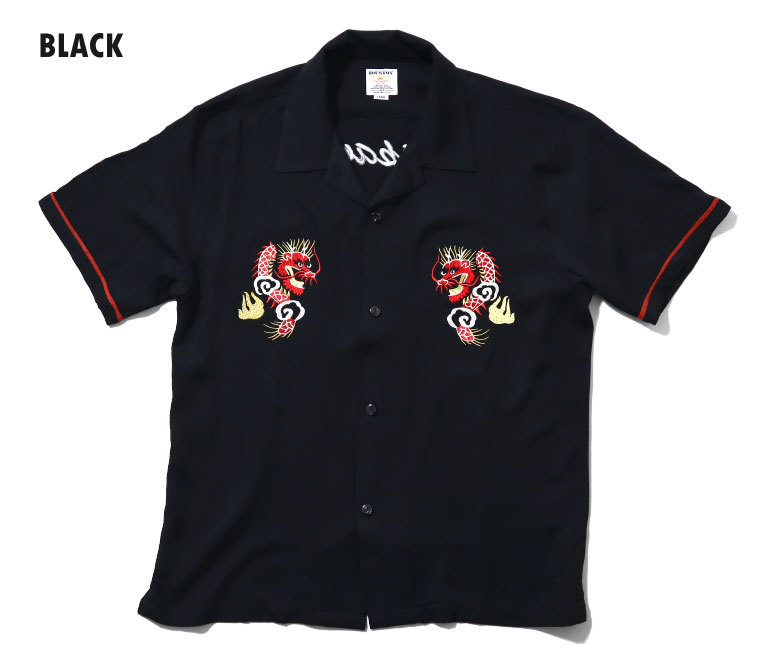 スカシャツ　スーベニアシャツ　L　BLACK　双龍　龍　和柄　アロハ　SOUVENIR SHIRT　スカジャン　アロハシャツ　Hawaiian shirt　風水