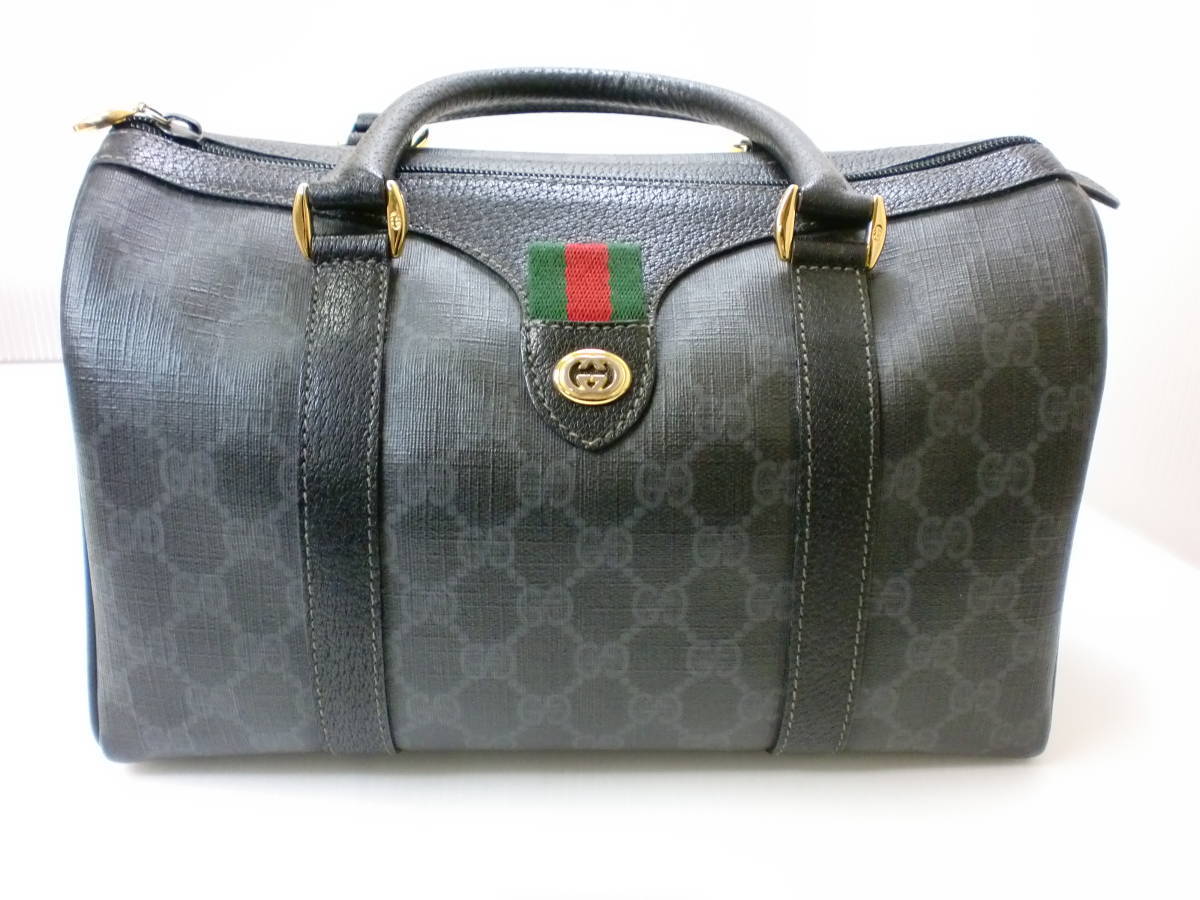 BA-24 GUCCI オールドグッチ ハンドバッグ シェリーライン GG 黒