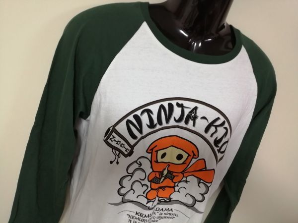 kkyj4648 ■ NINJA-KID ■ Tシャツ カットソー トップス 長袖 ラグランスリーブ コットン 白×緑 グリーン L_画像5