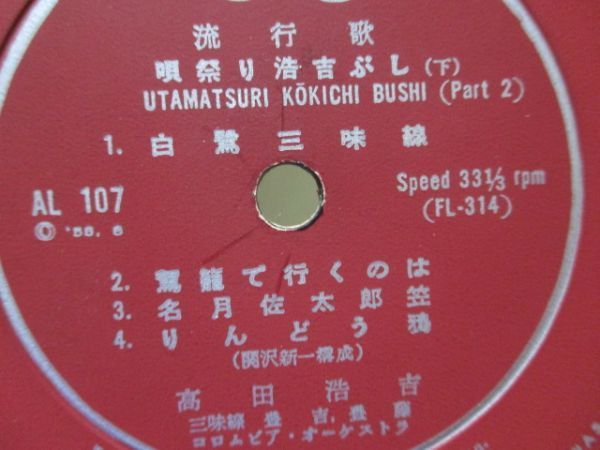 高田浩吉 唄祭り浩吉ぶし 25cm LP ジャケット抜けあり 西条八十 上原げんと 古賀政男_画像6