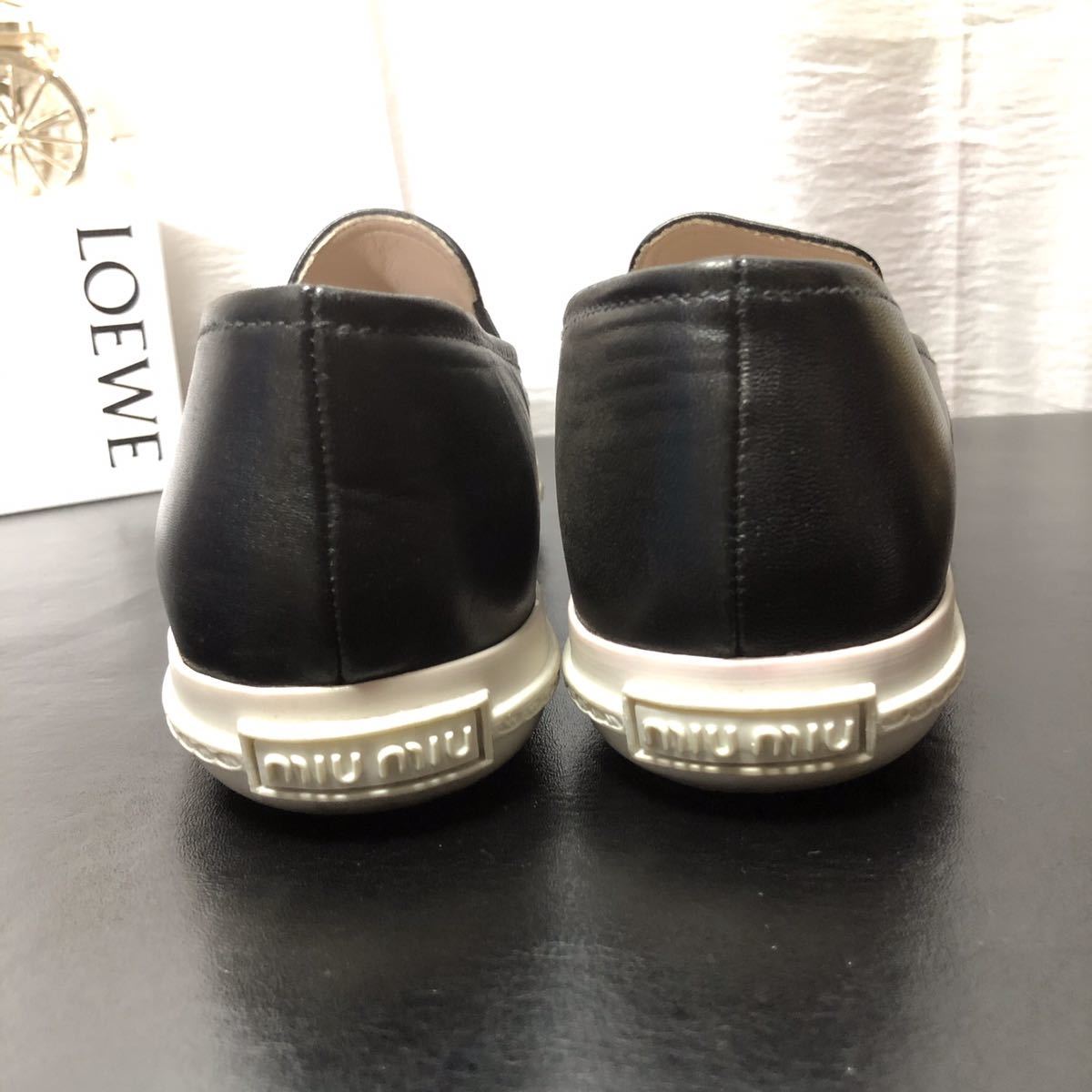  beautiful goods miu miu MiuMiu leather × metal fittings slip-on shoes shoes 