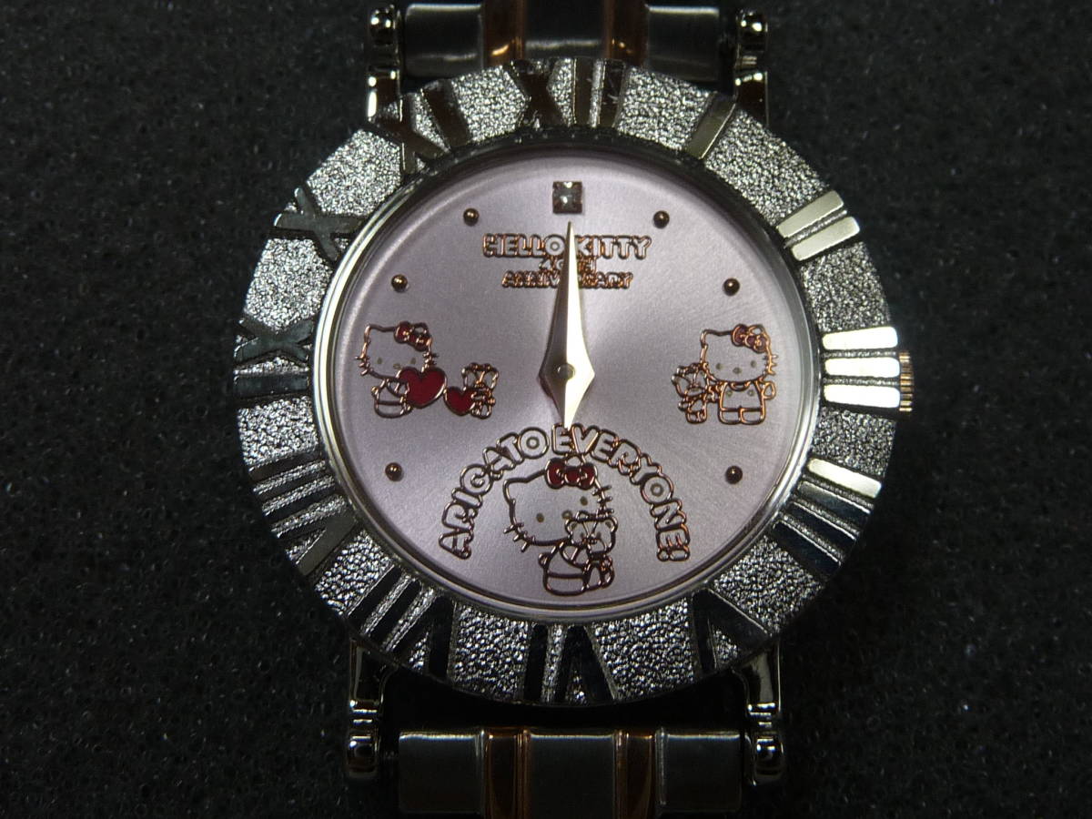  Hello Kitty Sanrio official recognition diamond one stone attaching silver made wristwatch 40th