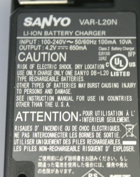 (( free shipping )) SANYO original battery charger VAR-L20N operation OK