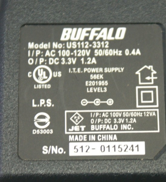 ((送料無料))　 BUFFALO/バッファロー ACアダプター US112-3312 (3.3V 1.2A)　●動作ＯＫ★_画像2