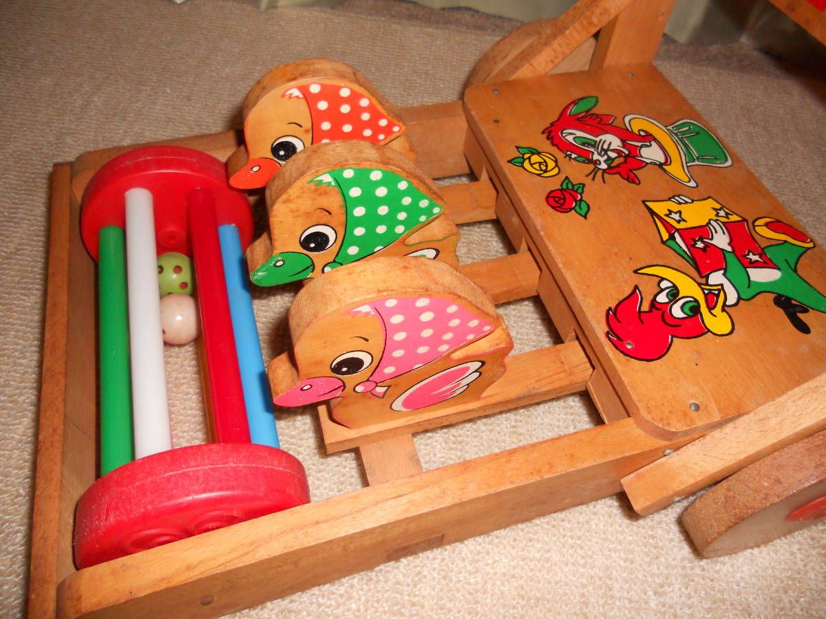  wooden hand car handcart clattering wooden toy Showa Retro Vintage 