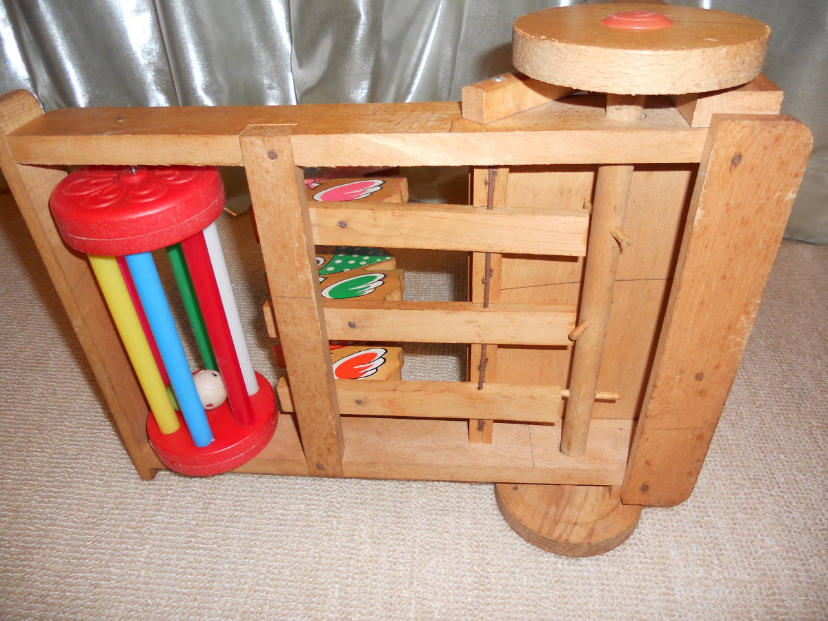  wooden hand car handcart clattering wooden toy Showa Retro Vintage 