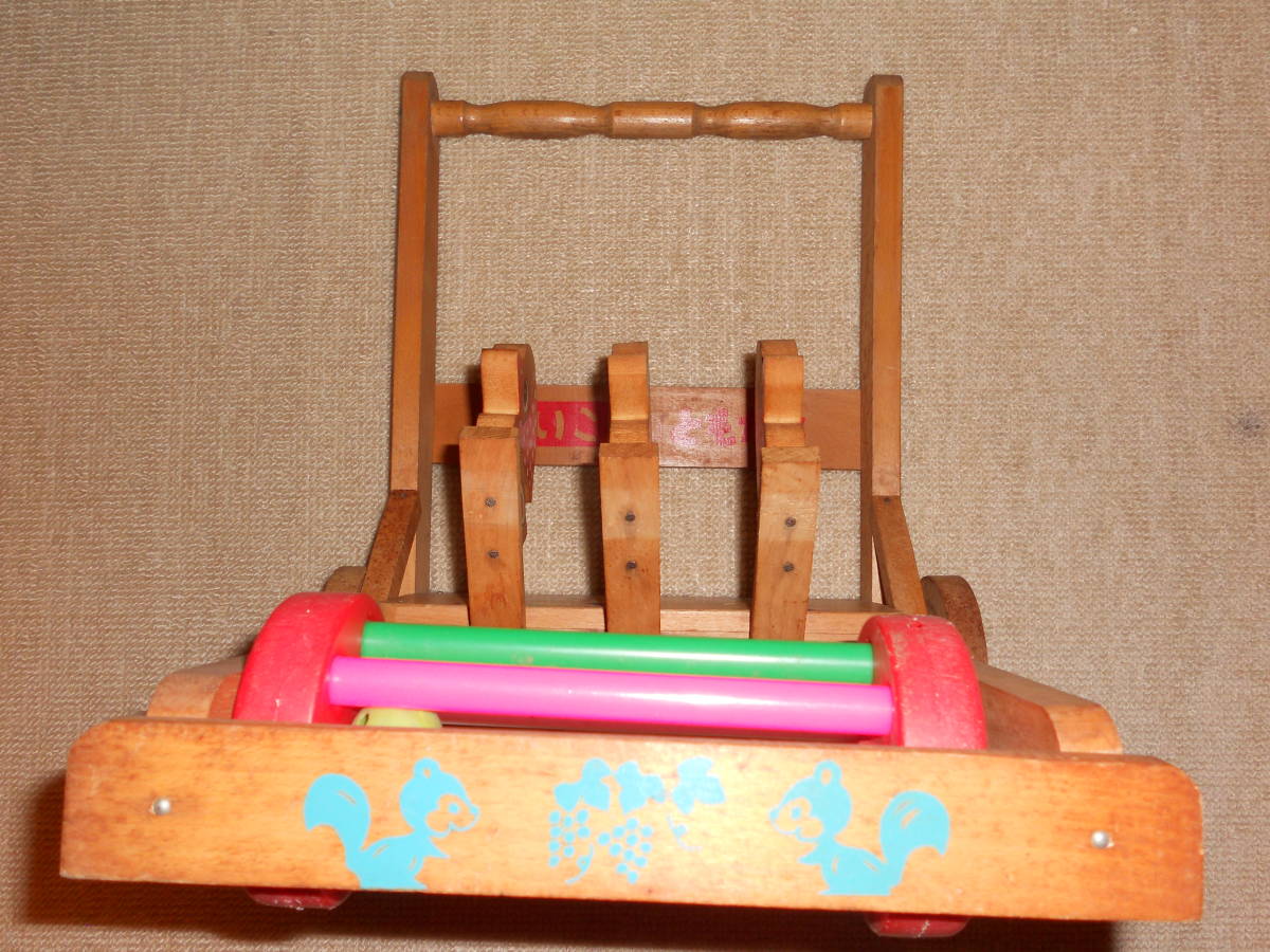  wooden hand car handcart clattering wooden toy Showa Retro Vintage 