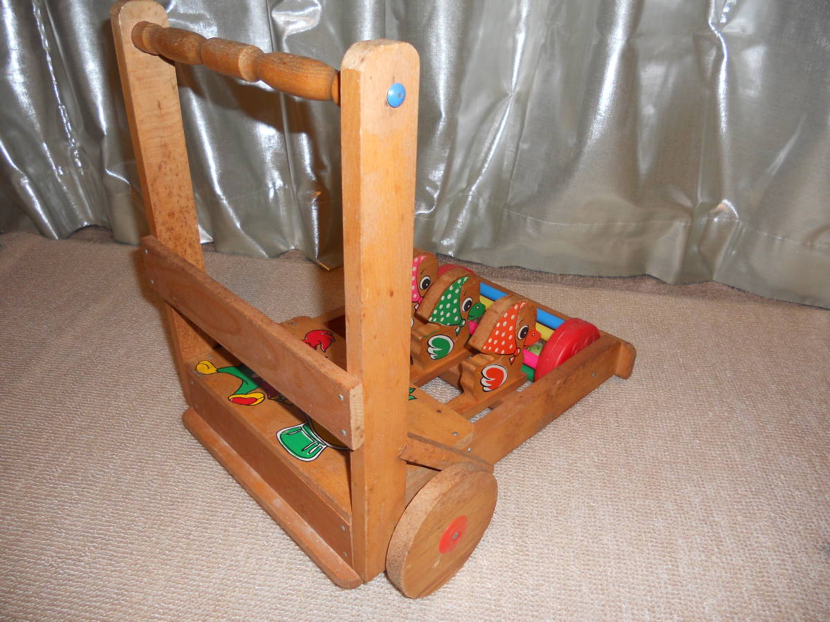  wooden hand car handcart clattering wooden toy Showa Retro Vintage 